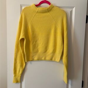 Free People Sunny Yellow Ribbed Mock Neck Sweater